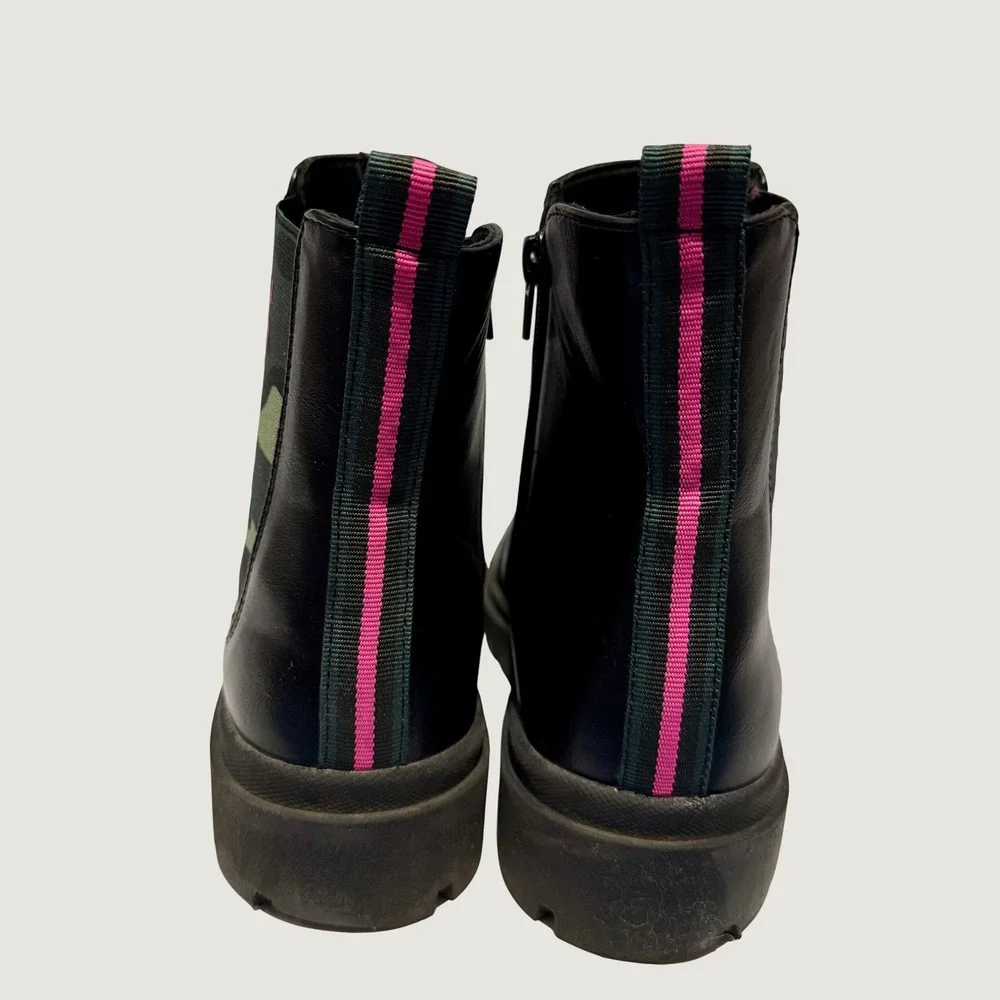 Justice Girls Black Camo Combat Boots Pink Logo Side Zip Lug Sole Size 4